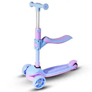 Kick Scooter for Kids , 3-Wheel Folding Scooter with Adjustable Height, Flashing Silent and full package with Wheels, lean to balance,Control the steering of the scooter by tilting their body ,Silent smoothand uninterrupted，BLUE