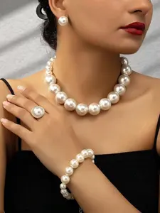 Women's Pearl Jewelry Set, 5-Piece French Vintage Luxury Design, Perfect Gift for Women, Elegant Party Wear Accessories