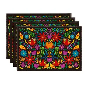 4PCS Cinco de Mayo Table Placemats for Mexico, Floral Carnival Decor Washable Table Mats, 30.48 x 45.72 Centimeters