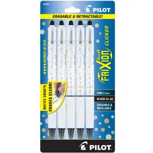 FriXion Clicker Dots Collection Fine Erasable Gel Pens, Black Ink, 5-Pack