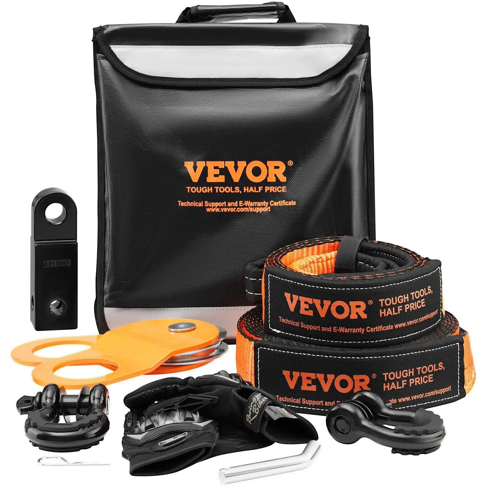 VEVOR Off-Road Recovery Kit, 3" x 30', Heavy Duty Winch Recovery Kit with 30000 lbs Tow Straps, 44092 lbs D-Ring Shackles, Shackle Receiver, Snatch Bl
