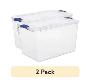 (2 pack)  66 Qt. Latch Box Plastic, Stadium Blue Organiser Containers