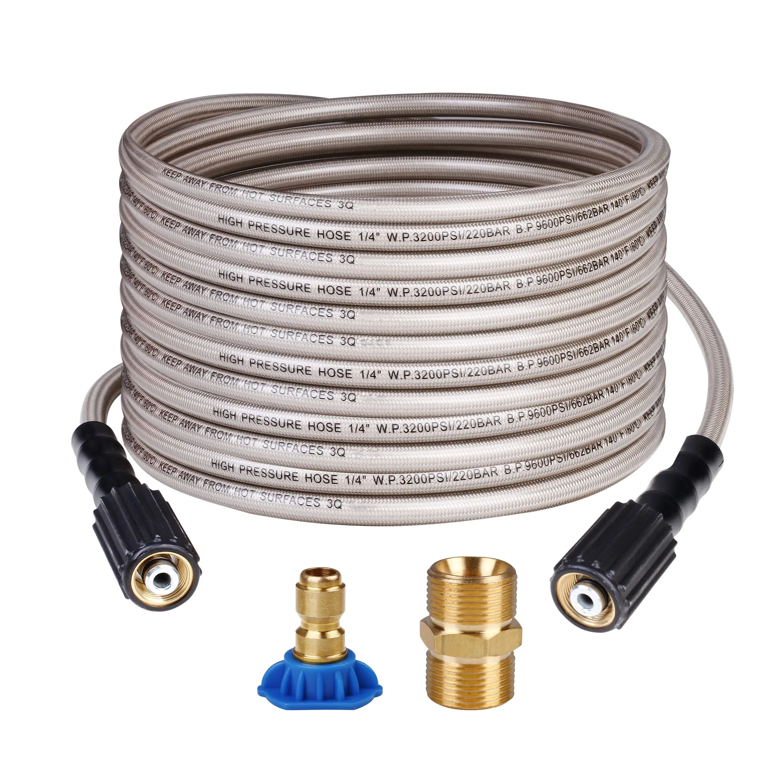 3200 Psi 25 Ft Washer Hose 1/4" M22-14mm Brass Thread Universal Replacement For Washers Pa7261