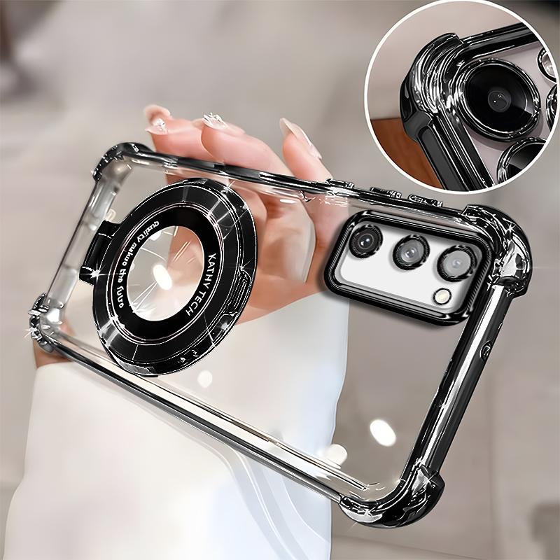 Suitable for [Galaxy S20 Fe] high-end phone case🥰, Electroplated Luxury Clear Phone Case with Ring Stand Holder 4-Corner Shockproof Camera Protective Cover 952