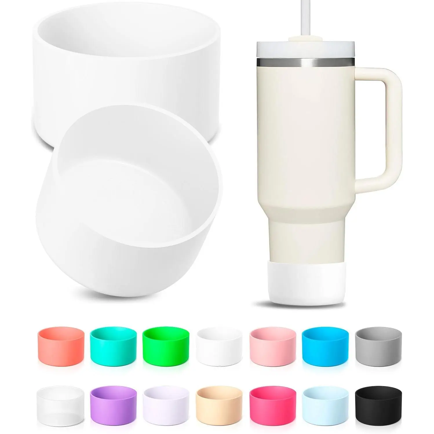 2Pcs Silicone Boot for Stanley Quencher Tumbler H2.0 30 oz 40 oz & IceFlow 20 oz 30 oz & Intended for Hydro Flask Water Bottle 12-24 oz - Protective Cup Bottom Accessories Fits Stanley Cup