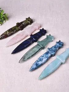 Natural Crystal Star Dagger Wand, Sacred Geometry Decor, Reiki Protection Meditation Altar Mini Gift (Jewelry Accessory)