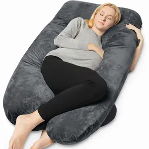 U-Shaped Full Body Maternity Pillow with Removable Cover – Dark Grey Pillow for Sleeping Comfort and Back, Belly & Hip Support