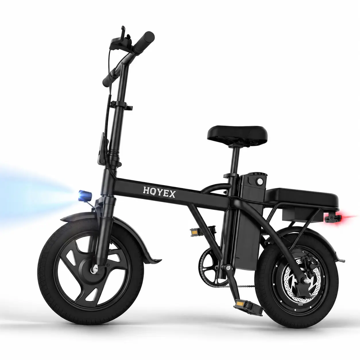 【HQYEX 】    Electric Bike | 750W Peak Power | Top Speed 22 MPH | 14" Pneumatic Tires | 22–40 Mile Range | Dual Seat | Single Brake Lever | Height Adjustable Seat【X14】