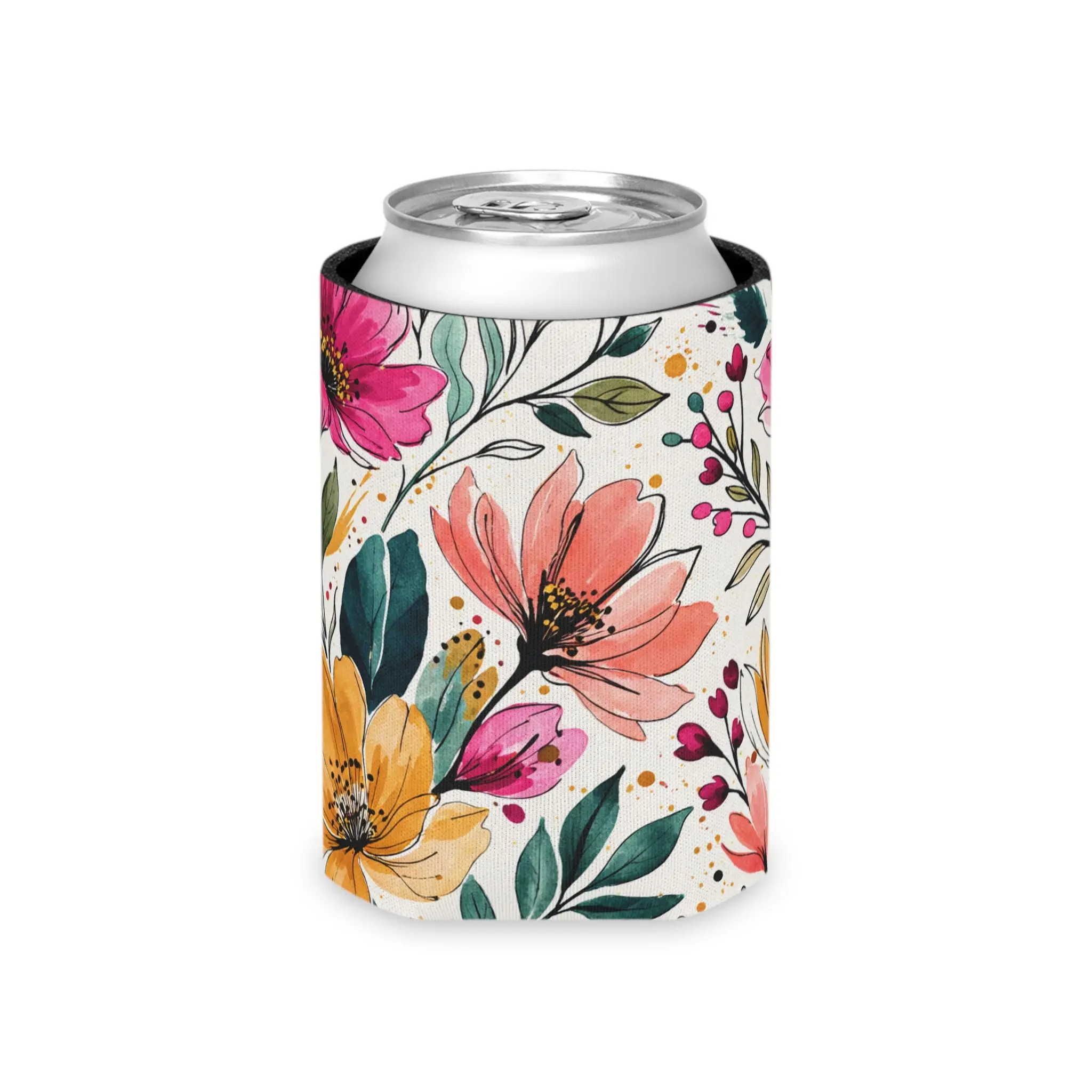 Modern Botanical Wildflower Pattern – Splatter Bloom Collection — Lightweight Foam Grip Lined Koozie