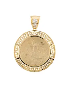 Elegant Centenario Pendant in Gold-Plated Metal with Clear Stones Greek Key Design Pendant Only Rhinestone Decorated Jewelry