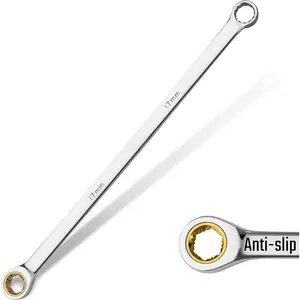 17mm Extra Long Anti-Slip Ratcheting Wrench, Double Box End Wrench, 12-point, Metric, CR-V Steel
