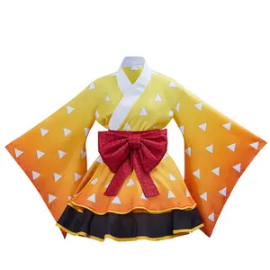 Demon Slayer Cosplay Costume  Agatsuma Zenitsu  Fanart Costume Women Japanese Kimono Outfit Costume