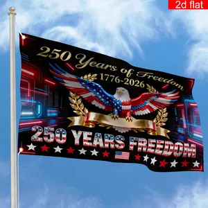 2D flat, network neon black and gold luxury American flag, suitable for Independence Day 250th anniversary from 1776 to 2026, bald eagle patriotic decoration, outdoor banners for gardens, courtyards, gatherings, and 250 year freedom celebrations, 2D flat