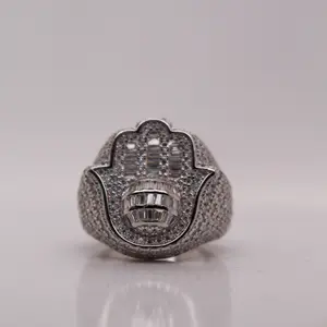 Hamsa Hand Moissanite Ring, 4.48 Carats Crafted Elegant Everyday Fashion Costume Jewelry Accessory