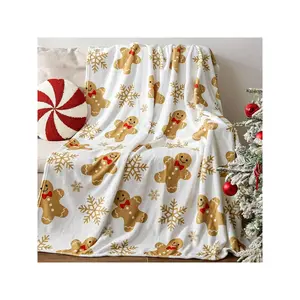 1pc Christmas Gingerbread Blanket - Ultra-Soft Plush Flannel Bedspread With Gingerbread Boy, Lightweight All-Season Sofa, Couch, And Bed Cover - Cozy Holiday Decor For Living Room, Gift - Easy-Clean Hand Wash - Christmas Home Decoration, Festive-30*40in