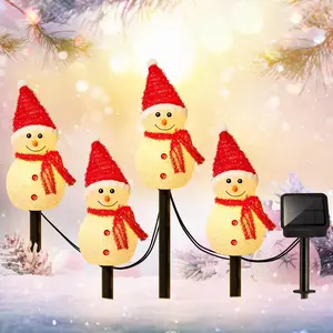 Outdoor Solar Snowman Ground Stake Light, Lighted Lantern, Christmas Decoration No Wiring Needed, Waterproof Resin Craft Garden Pathway Decor