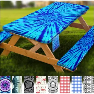 Fitted Picnic Table Cover with Bench Covers Vinyl Waterproof Elastic Edges Fitted Rectangle Tables Patio Tablecloth Camping Gear and Essentials Rv Accessories Road Trip Supplies Car Travel Must Haves