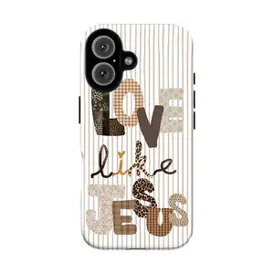 Neutral Tan & Brown Patchwork Christian Phone Case for IP 17 16 15 14 13 12 11 Pro Max XR Xs 6 7 8 Plus SE, Stripes Love Like Jesus Bible Verse Case, Coquette Leopard & FloralTough Case, Religious Faith Based - God/Jesus Phone Case, Gift for her/girl