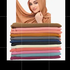 Islamic Shawl Plain Georgette Muslim Women Hijab Headscarf Bubble Chiffon Scarf Lightweight Breathable Soft for All Seasons Modest