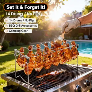 Outdoor BBQ Chicken Leg Rack, Stainless Steel Grilling Stand, Holds 14 Chicken Legs/wings, Vertical Design No Flipping Required