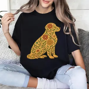 Anthropologie golden retriever T-Shirt, Floral Golden Retriever Tee, Unisex T-shirt for Men and Women, Casual Wear