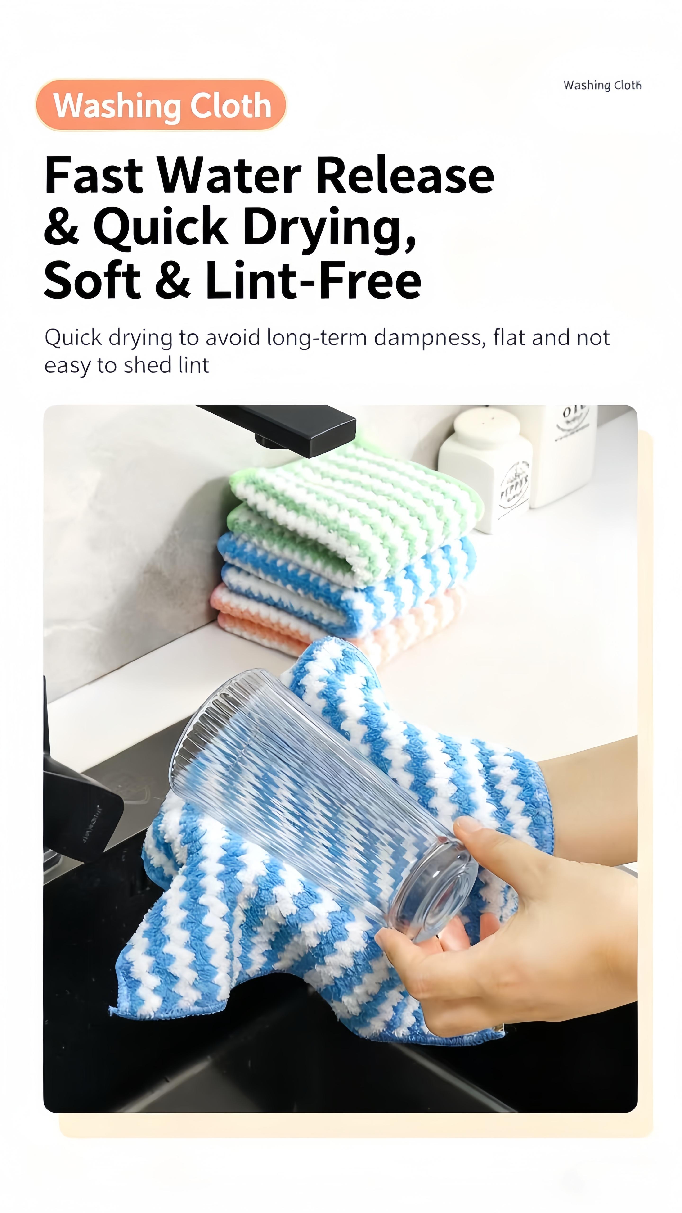 10 Pack Wavy Kitchen Towels - No Grease, Super Absorbent, Lint-Free Dish Cloths