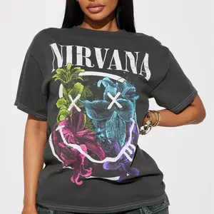 Vintage Band Tee, Nirvana Rainbow Floral Smiley Tee, Gift For Woman and Man Unisex T-Shirt.