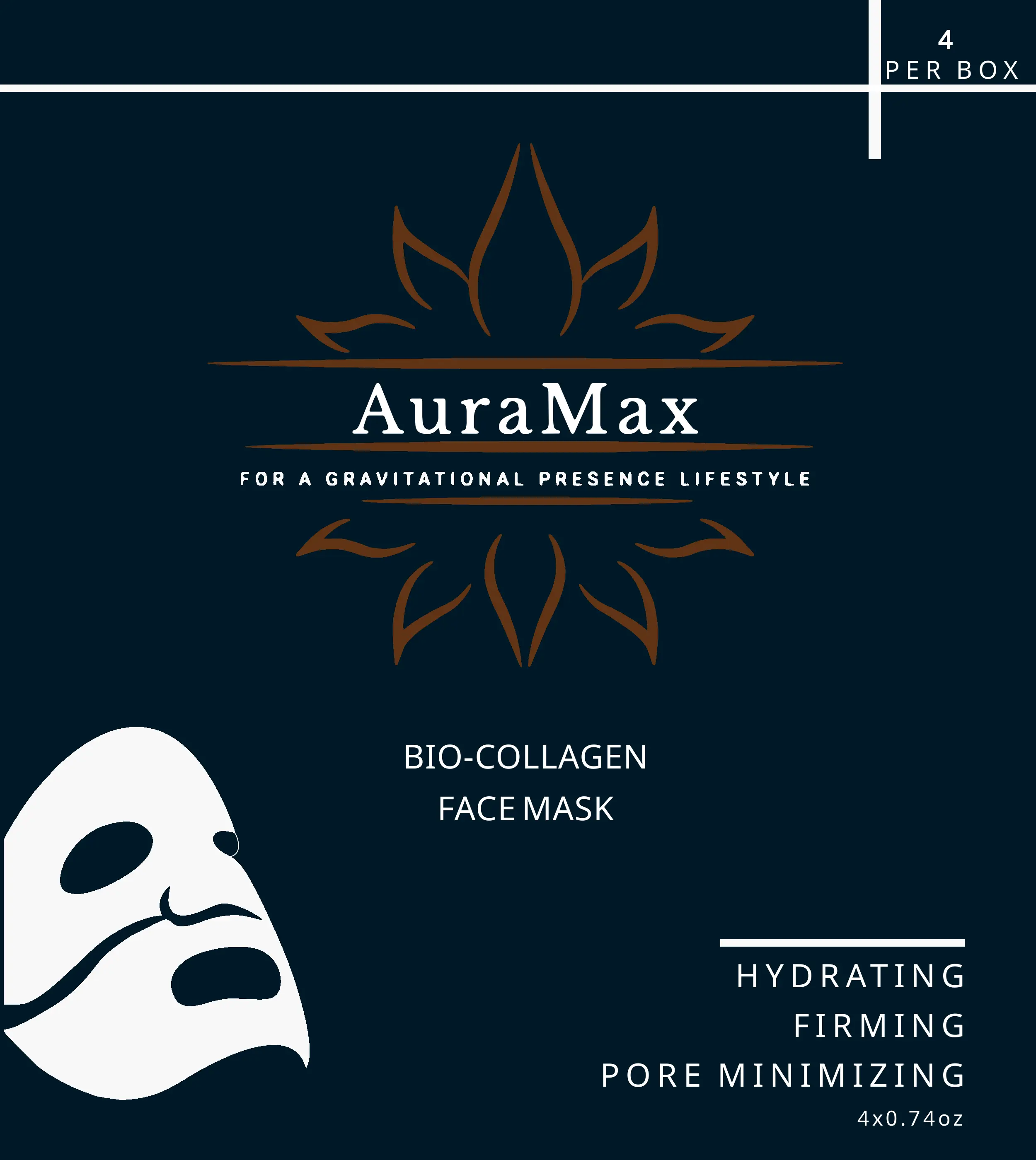 AURAMAX Bio-Collagen Facial Mask, Hydrogel Mask, Hydrolyzed Collagen, Hyaluronic Acid, Pore Minimizing, Elasticity Improvement, Moisturizing, Firming, (4) 34g Masks