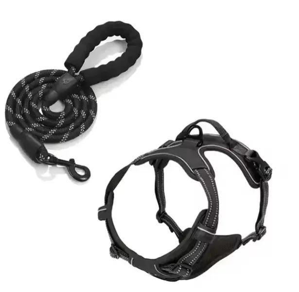 Heavy Duty Dog Vest Harness and Leash Set, Black Pet Supply for Dogs