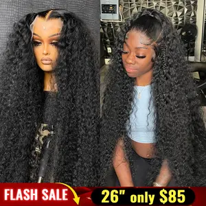 Bling Hair 34 36In Deep Wave Transparent Lace Wig Human Hair 13x4 13x6 Water Wave HD Lace Frontal Human Hair Wigs For Women Brazilian Remy Hair Natural Hairline Natural Black 180% #TikTokShopBlackFriday