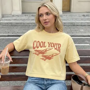 Vintage Crop Tee | Boxy Distressed Graphic Shirt | Retro 90s Style Top | Relaxed Fit Cotton