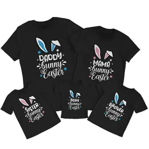 Easter Family Bunny Family Matching T-Shirt, Family Outfits Easter Gift Clothing Round Neck Comfortable Cotton Love Womenswear
