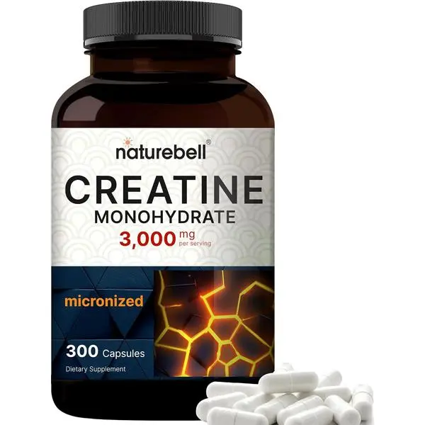 NatureBell Creatine Monohydrate Capsules 3,000mg Per Serving, 300 Count | Micronized, Unflavored Creatine Pills | Pre-Workout & Muscle Strength Support | Easy to Swallow, Filler-Free | 50 Servings