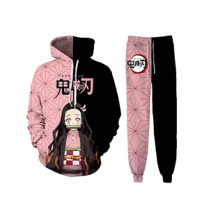 Demon Slayer Anime Hoodie And Sweatpants Suit Pullover Sweatshirt 2 Piece Set For Men Women Fabric Menswear  Soft Clothing Garment
