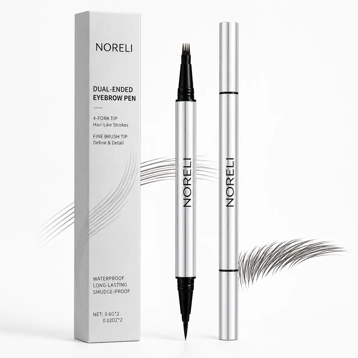 NORELI 4-Fork Tip Microblading Eyebrow Pen, 2-in-1 Dual-Ended Waterproof Brow Pen with Fine Brush Tip, Natural Hair-Like Strokes, Long-Lasting Smudge-Resistant Eyebrow Makeup