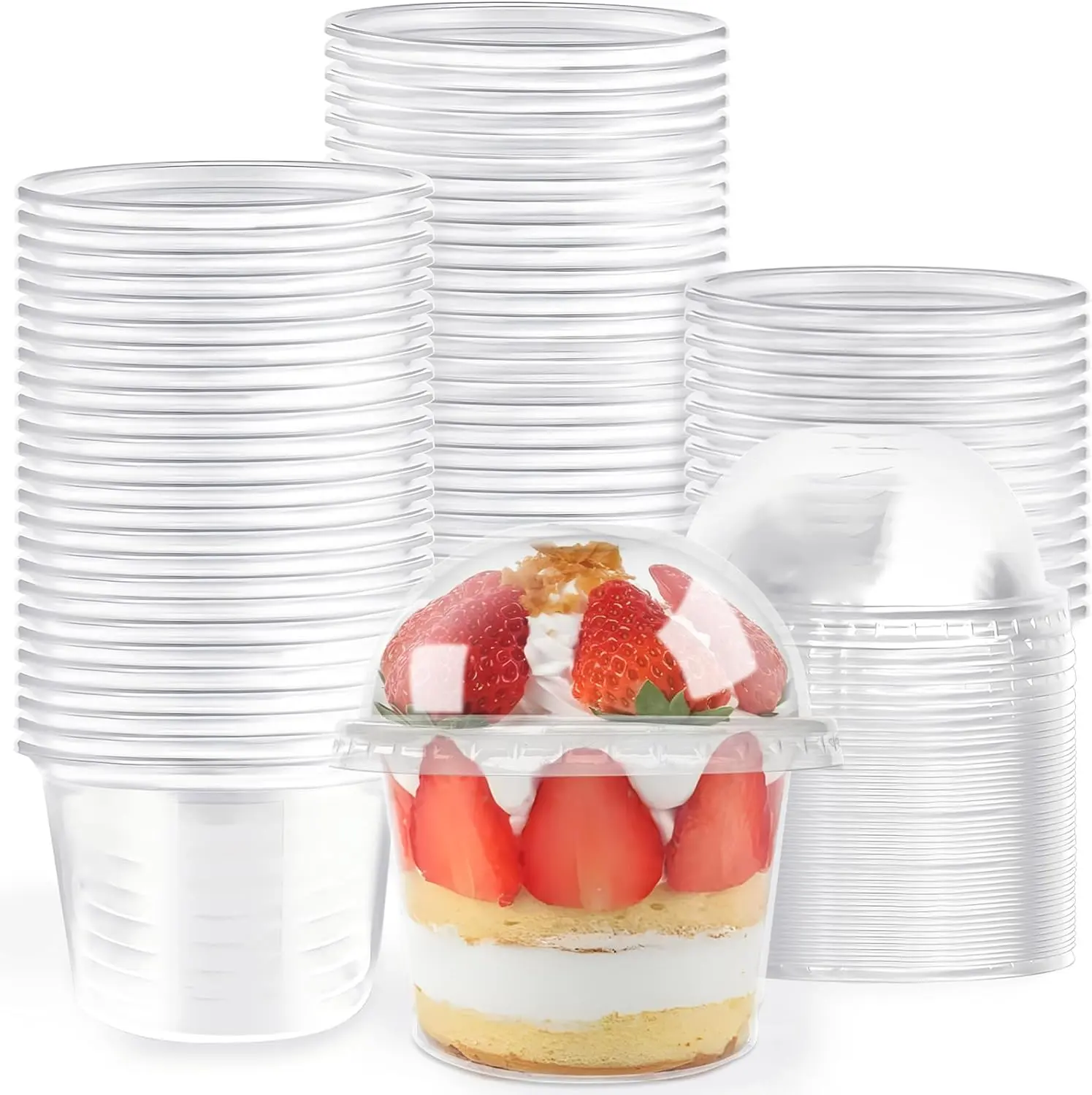 50 Pcs 8 oz Disposable Clear Plastic Cups with Dome Lids - Dessert, Parfait, Appetizer Containers for Ice Cream, Snacks, Drinks