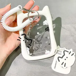 Kawaii Cat Photocard Holder Transparent Acrylic Kpop Idol Card Holder Creative Bag Pendant Portable Campus ID Card Protector organization gift