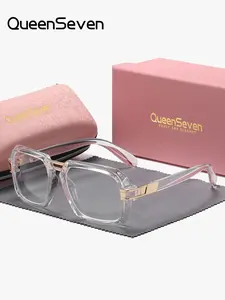 QueenSeven 1 Piece Unisex Modern Minimalist Style Anti Blue Light Full Frame Plano Glasses For Every Occasion Square Frame Plano Glasses