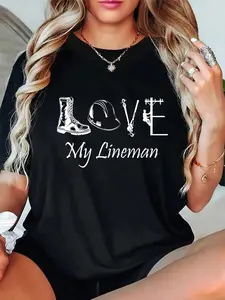 100% Cotton   Love My Lineman Wife Husband Lineworker Girlfriend Linesman T-Shirt Golf Gift T-Shirt For Men And Women