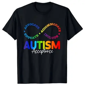 Autism Awareness Infinity Symbol & Acceptance Design T-Shirt for Men & Women, Advocacy Communication Accommodation Understand Include Print, Cotton Unisex Tee, Breathable Elastic Cotton, Regular Fit, Machine Washable, Holiday Gifts