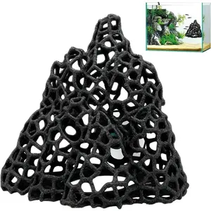 Aquarium Betta Fish Hideout with Suction Cup, Stable Aquarium Habitat Decor Hiding Place for Cherry Shrimp, Dwarf Shrimp, Guppy and Other Small Fish Black