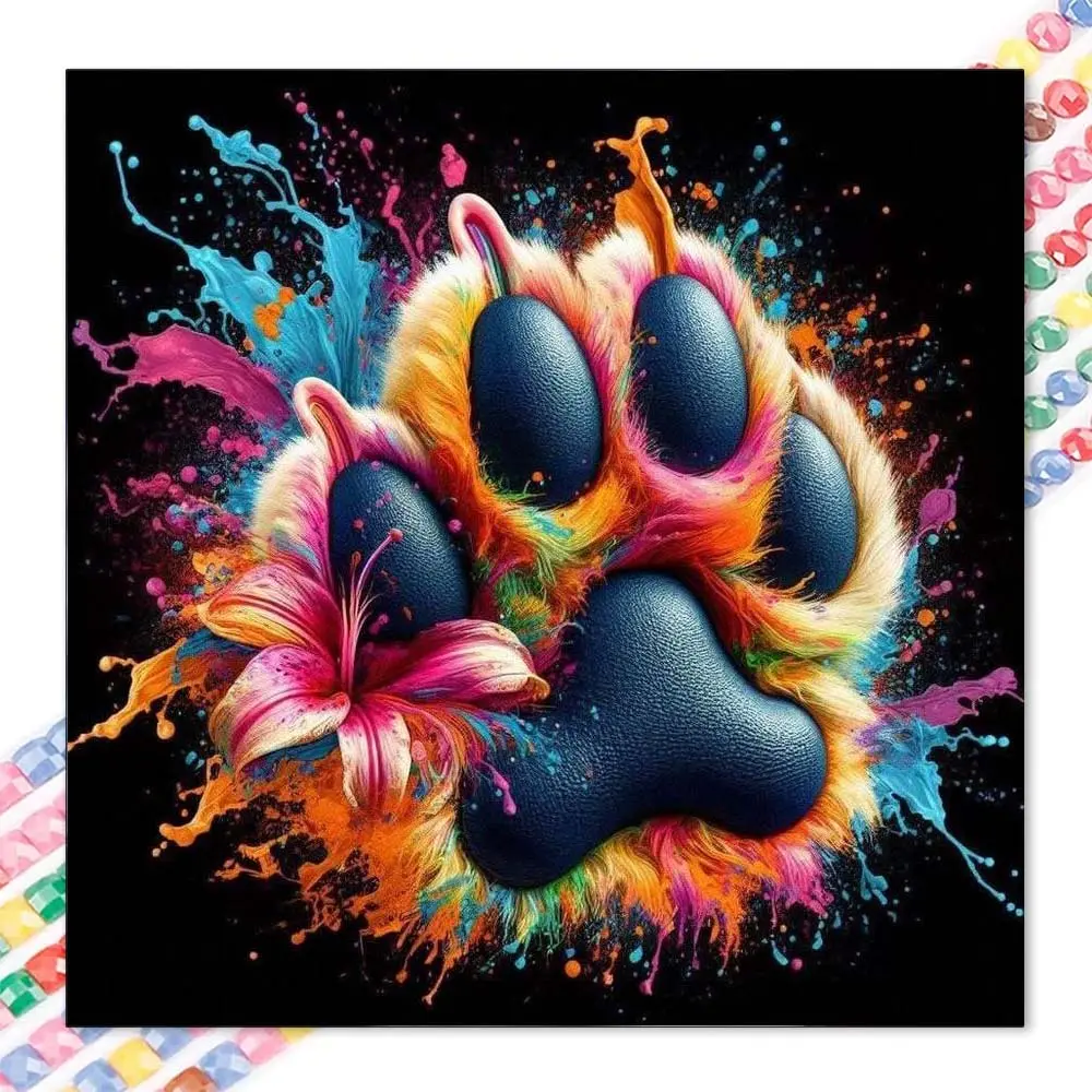 1pcs 5D DIY handmade diamond painting kit, 5D diamond art set, DIY decoration, colorful paw print diamond painting kit full round diamonds DIY, mosaic, diamond art, DIY art home decor, suitable for Halloween and Christmas, Handmade Gifts