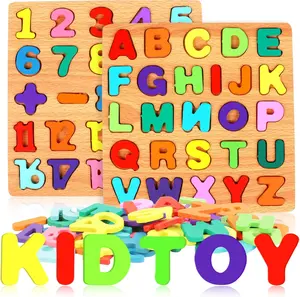 2-Pack Wooden Alphabet & Number Puzzles for Toddlers – ABC Learning Toys, Preschool Educational Games, Gift Set for Kids Ages 3-5, Perfect for Birthday, Valentine’s & Easter