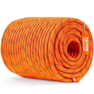 VEVOR Dual-Weave Polyester Cord 1/2 inch x 220 feet 48-Strand 8000 LBS Tensile Strength Multi-Use Outdoor Rope for Camping Swinging Rappelling and Rescue Orange/Black