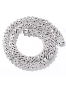 14Mm Rhombus Double Row Full Diamond Cuban Chain Heavy Duty Interlocking Chain Hip Hop Ornament, VVS1 Transparent Synthetic Gemstone, Wedding/Christmas/Halloween/Carnival Gifts, Men's Luxury Daily and Special Occasion Necklace