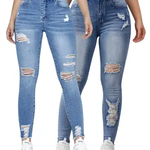 Ripped Holes Skinny Jeans, High Rise, Slim Fit Stretchy Tight Jeans, Women's Denim Jeans & Clothing
