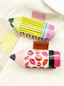 2pcs Women's Fun Pencil Hair Claws, Super Cute Clips, Clip Design, Back-To-School Gift, Sweet Campus Hair Accessory, Teacher's Gift, New Year Fun Hair Decorations