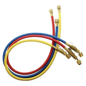 29986 Plus II 1/4" Hose with Compact Ball Valve End Refrigerant Charging Hose High Pressure Rated 800 PSI Working 4000 PSI Burst Color Coded Red Blue Yellow for HVAC Servicing