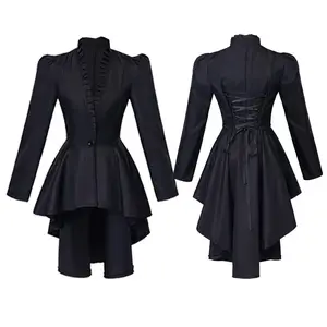 Medieval Cosplay Costume Women's   Tailcoat Retro Jacket Dovetail Uniform Long Sleeved Button Victorian Gothic Coat