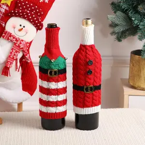 New Christmas Knitted Wine Bottle Cover, Creative Red Wine Bottle Accessory, Christmas Dining Table Kitchen Ornaments Decorations Props